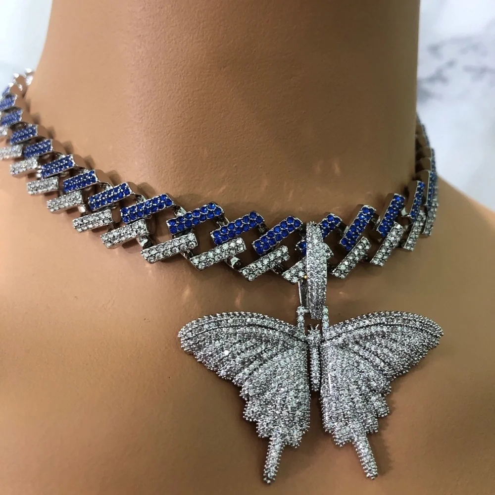 Blue butterfly Cuban chain ,miami Cuban necklace